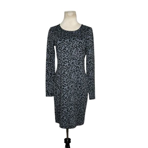 Banana Republic gray black leopard print long sleeves sheath dress size 4 - Picture 1 of 13